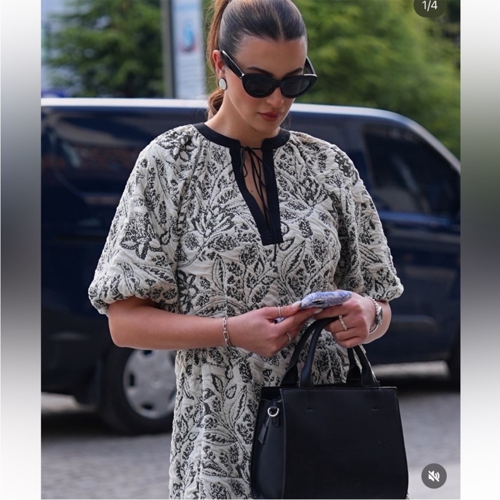 NWT Zara Black and White Jacquard Floral Dress - Picture 4 of 6
